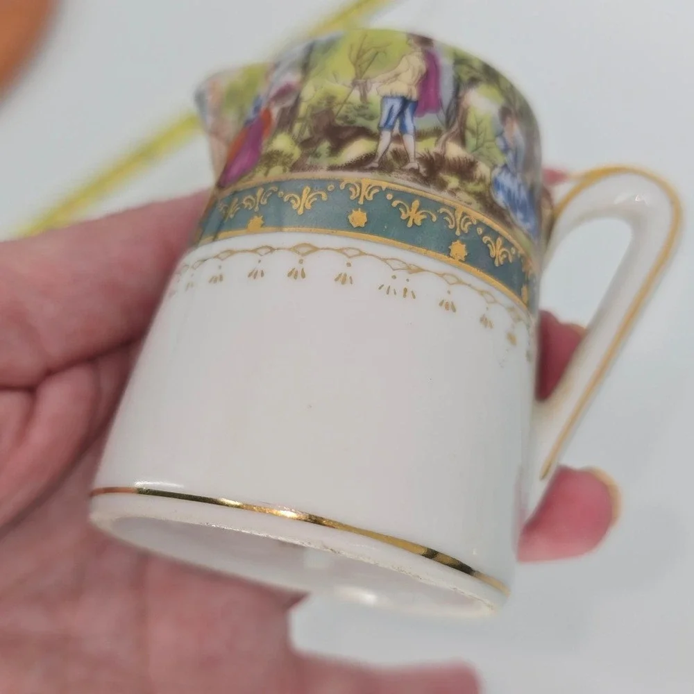 Vintage Fragonard Style Porcelain Tea Set‎ Teapot Sugar Creamer Courting Couple